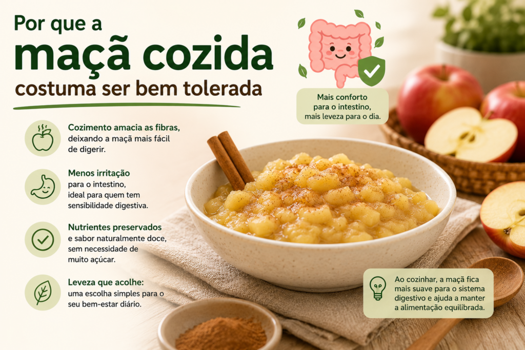 Por que a maçã cozida costuma ser bem tolerada